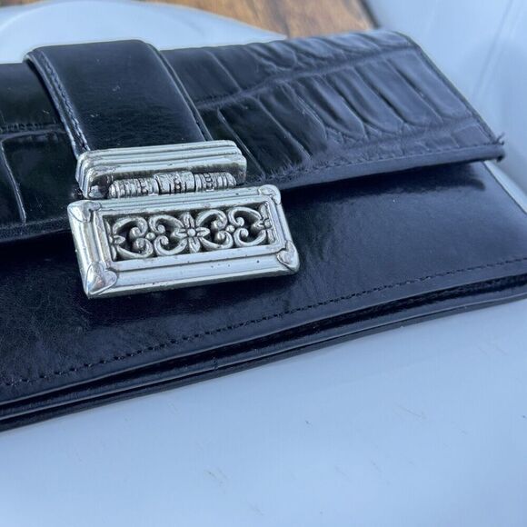 BRIGHTON Wallet Organizer Black Genuine Leather Croc Embossed Silver Accent - Picture 12 of 14